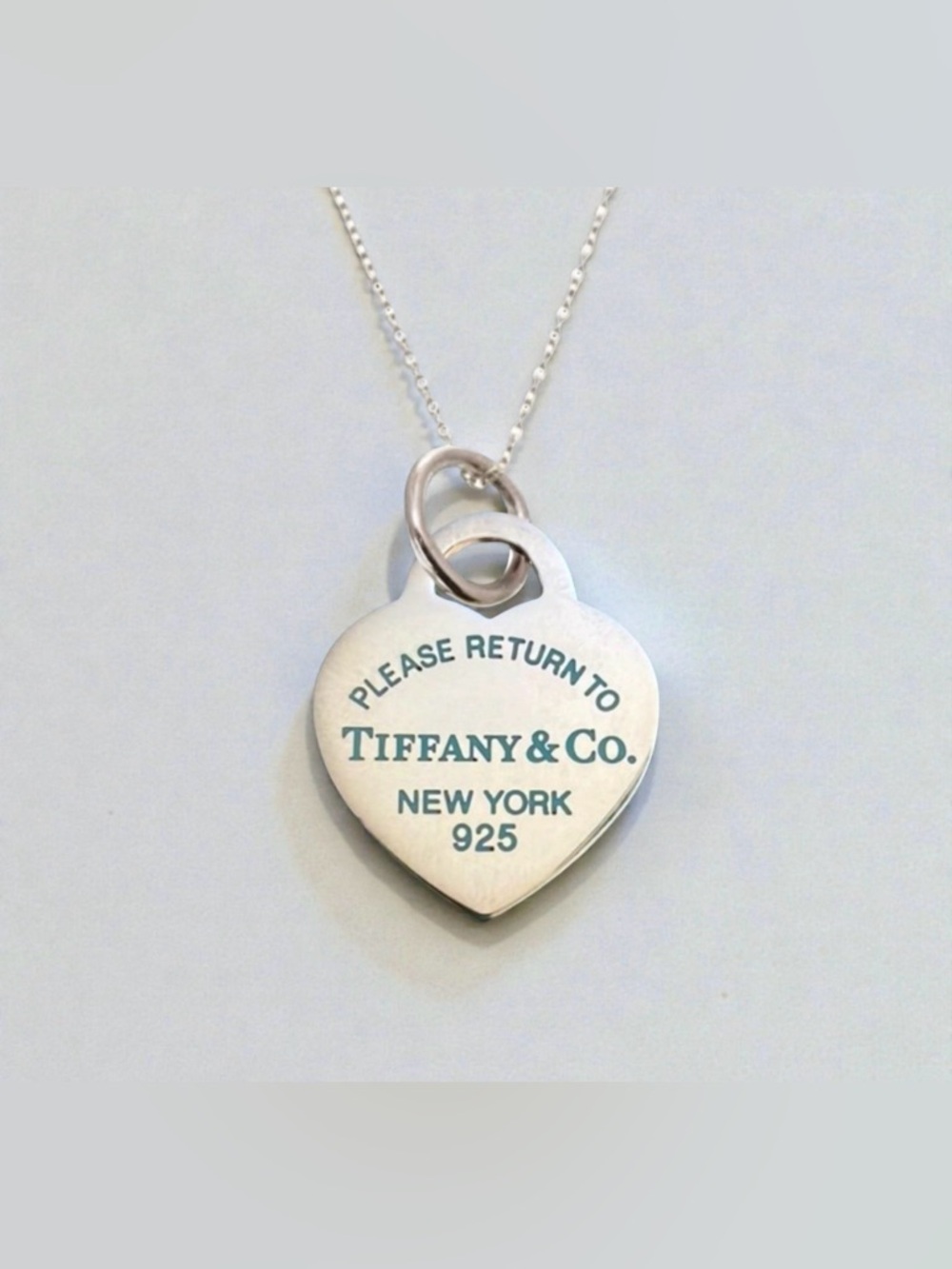 Tiffany & Co Rare 925 Silver Return to Tiffany Lg Heart Necklace Blue Lettering